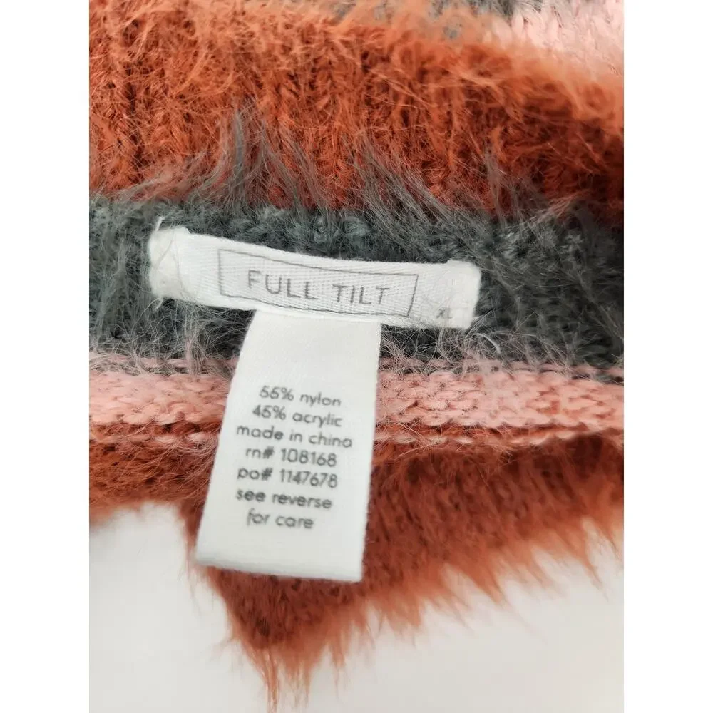 Full Tilt Cropped Striped Sweater Size XL Long Sleeve Orange Green